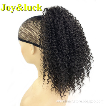 Wholesale Price Synthetic Wig Afro Kinky Curly Drawstring Ponytail Puff Natural Short Black Color Curl Ponytail Hair Extension